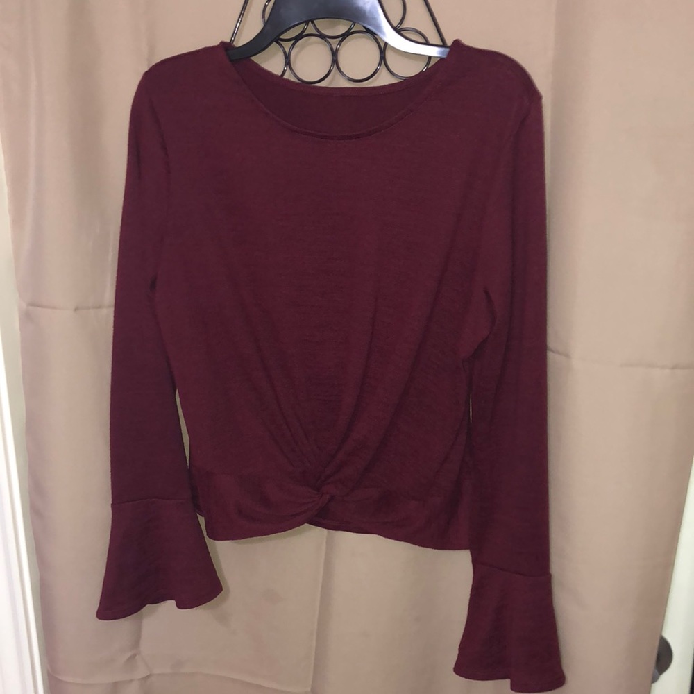 SZ Medium Wine color, twist front w/bell sleeves sweater